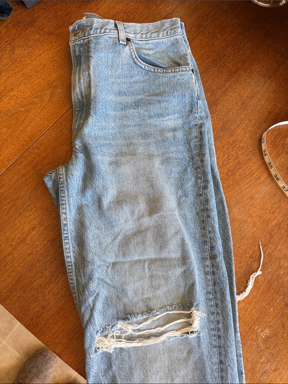 Reformation Light Blue Straight-Leg Distressed Jeans